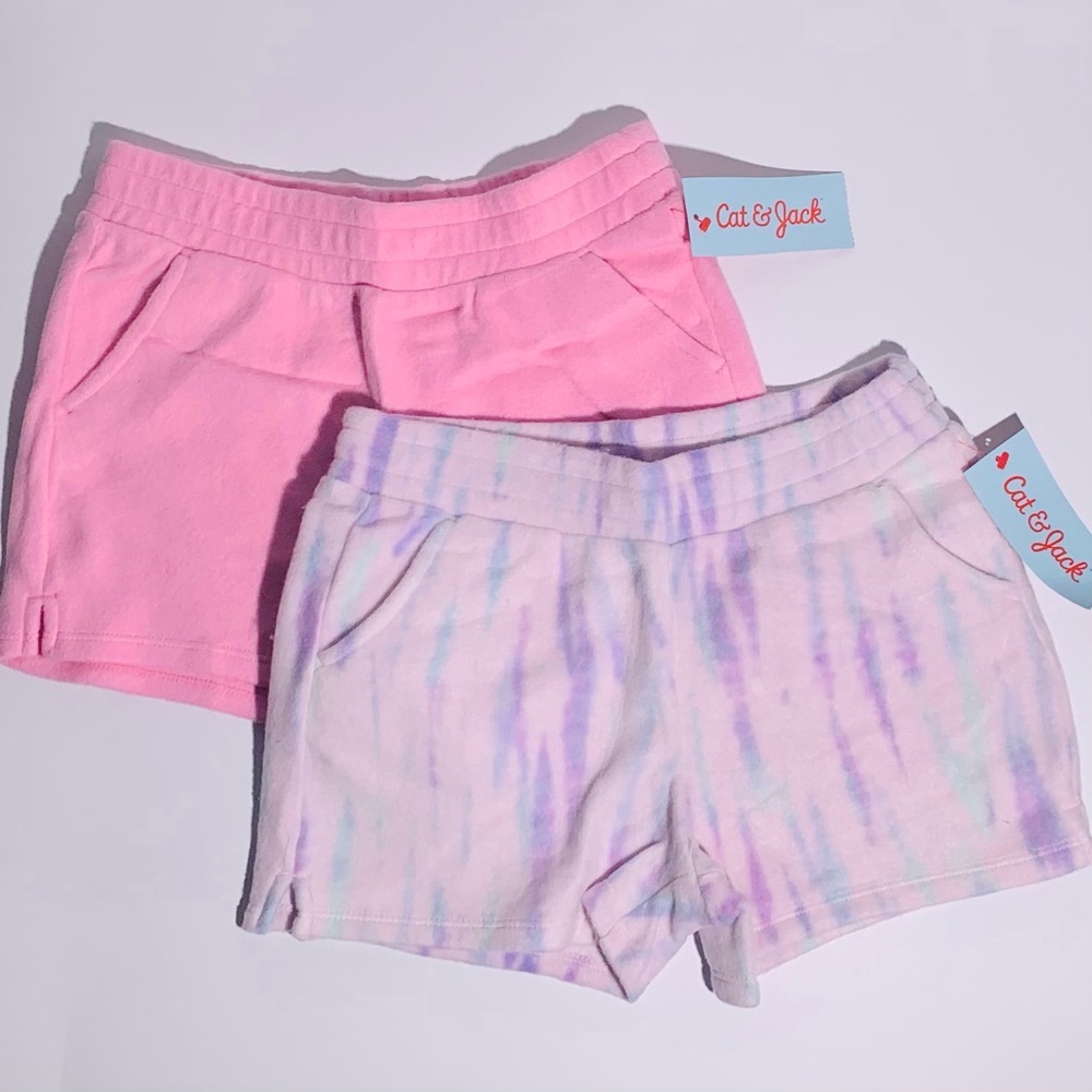 Girls 2 Soft Fleece Pull-On Shorts Cat & Jack - Medium Purple Tie Dye & Pink